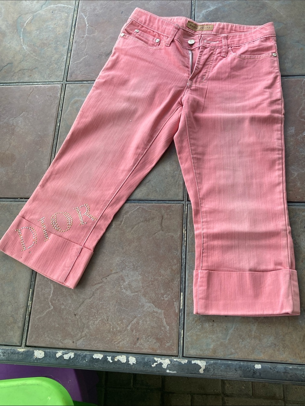Dior Logo Bronx brand Pink Cropped Ankle Jeans with Embellished Logo